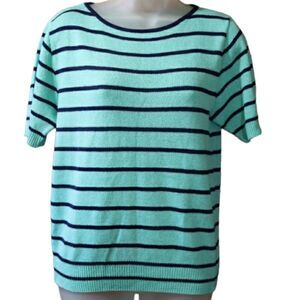 San Remo by Laura Knits Blue Striped Short Sleeve Knit Top Vintage Medium